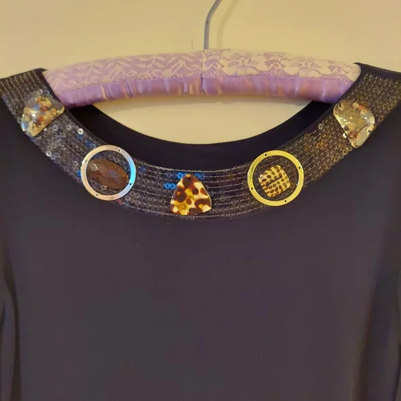 Joseph A Black 3/4 Sleeve Woman's top Elegant  Stones around chest Size XL - Picture 4 of 6